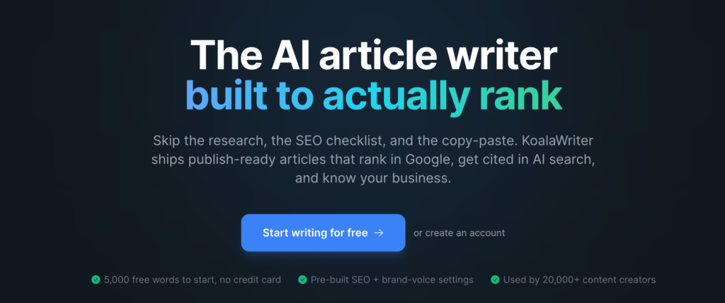 KoalaWriter: best affordable AI article writer
